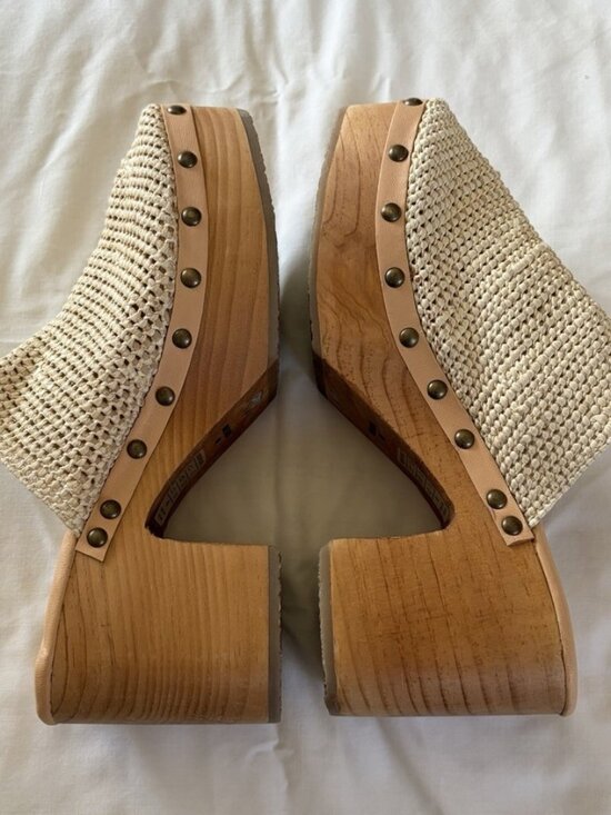 Free People Claudia Cream Crochet Wooden Platform Slip On Clogs Sz 40 - Picture 9 of 11